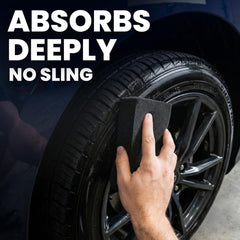 LANE'S Super Blue Tire Dressing dries to touch with no greasy residue.