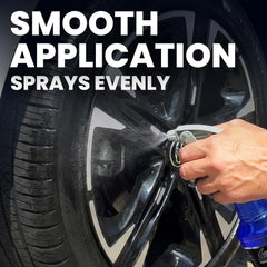 LANE'S Super Blue Tire Dressing achieving showroom detail on tires.