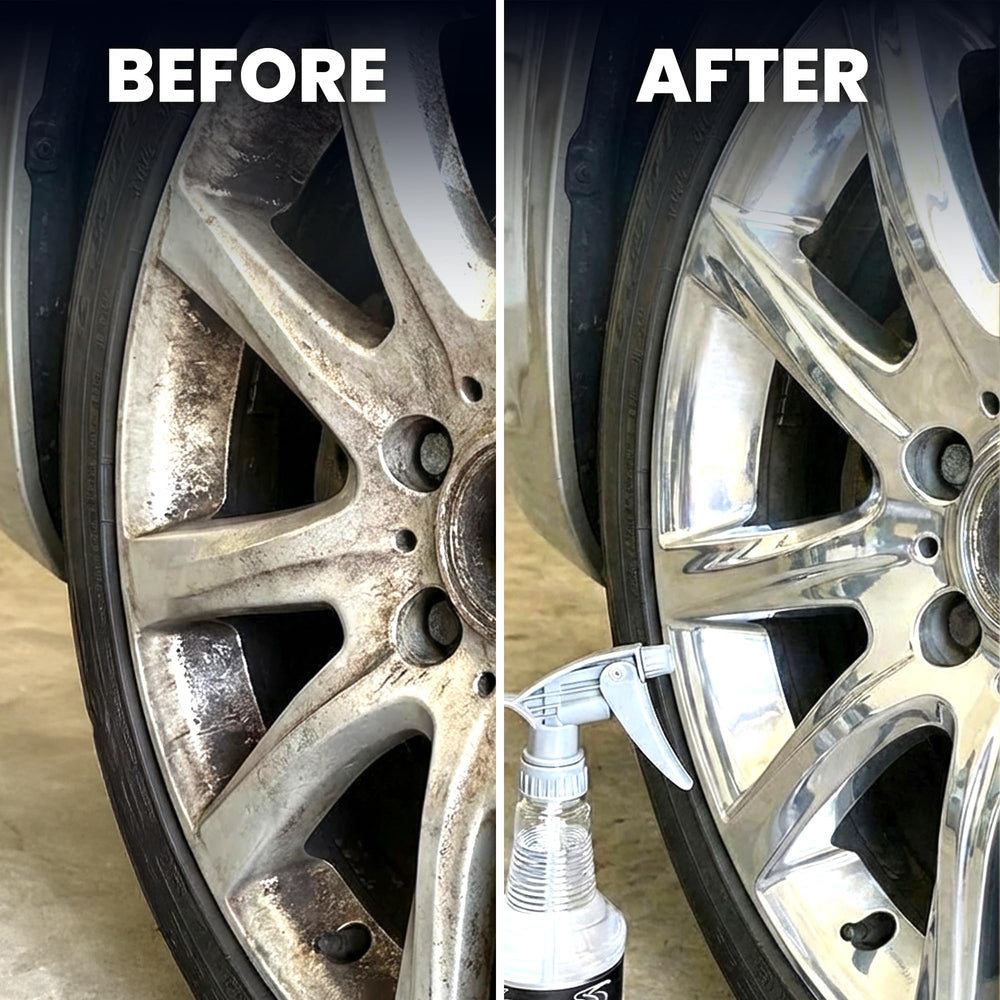 Before and after wheels show dramatic brightening with LANE'S cleaner
