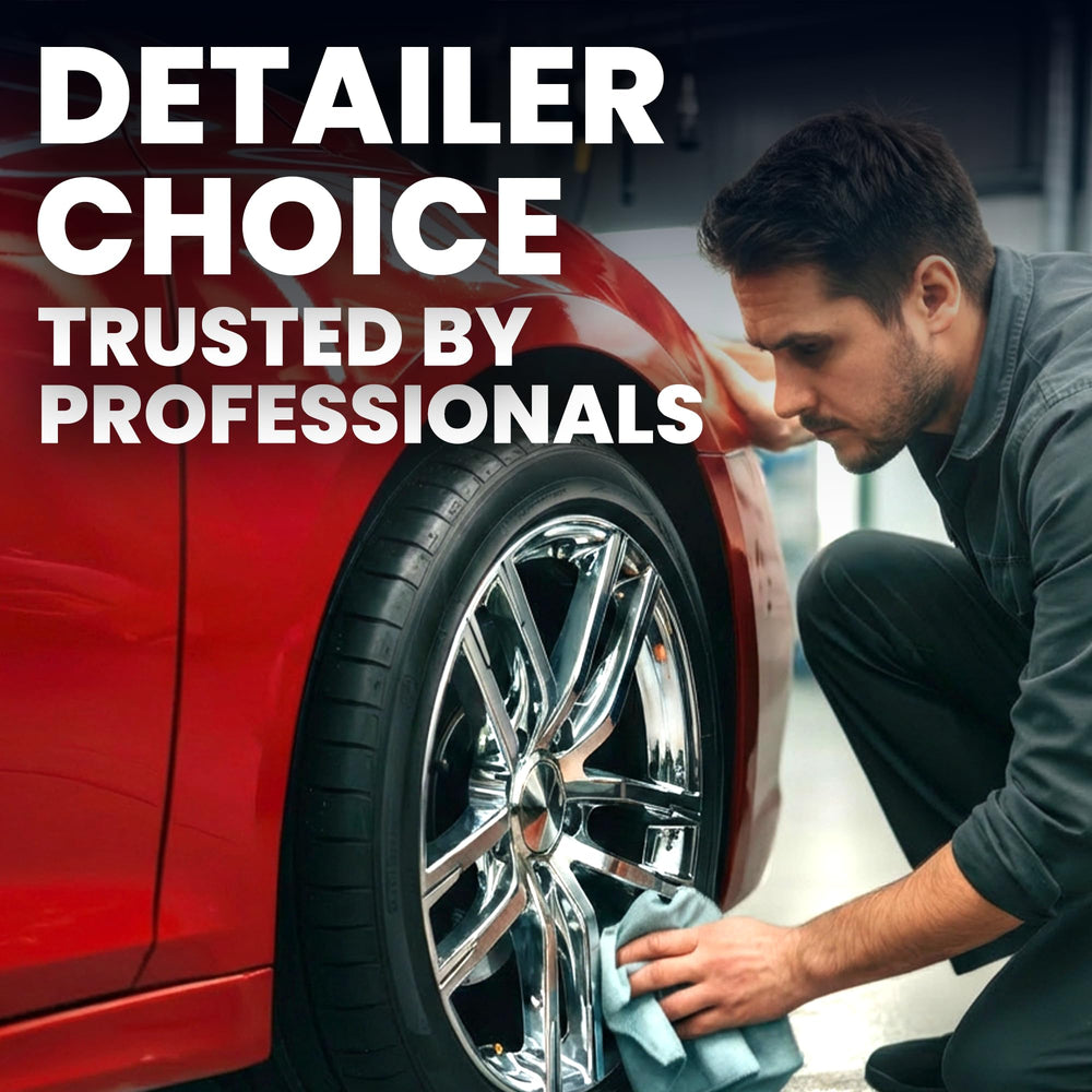 Fast-action spray applying LANE'S cleaner to wheels for quick results