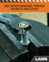 Lang Tools 2584 in-use example repairing external threads on a bolt.