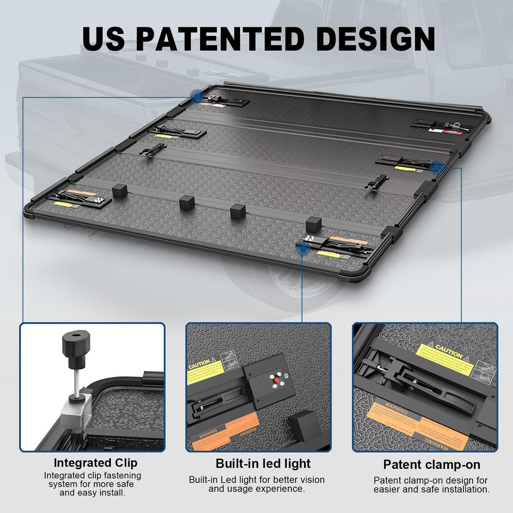 Lanotech Hard4Fold tonneau cover LED light image shows cargo illumination at night.