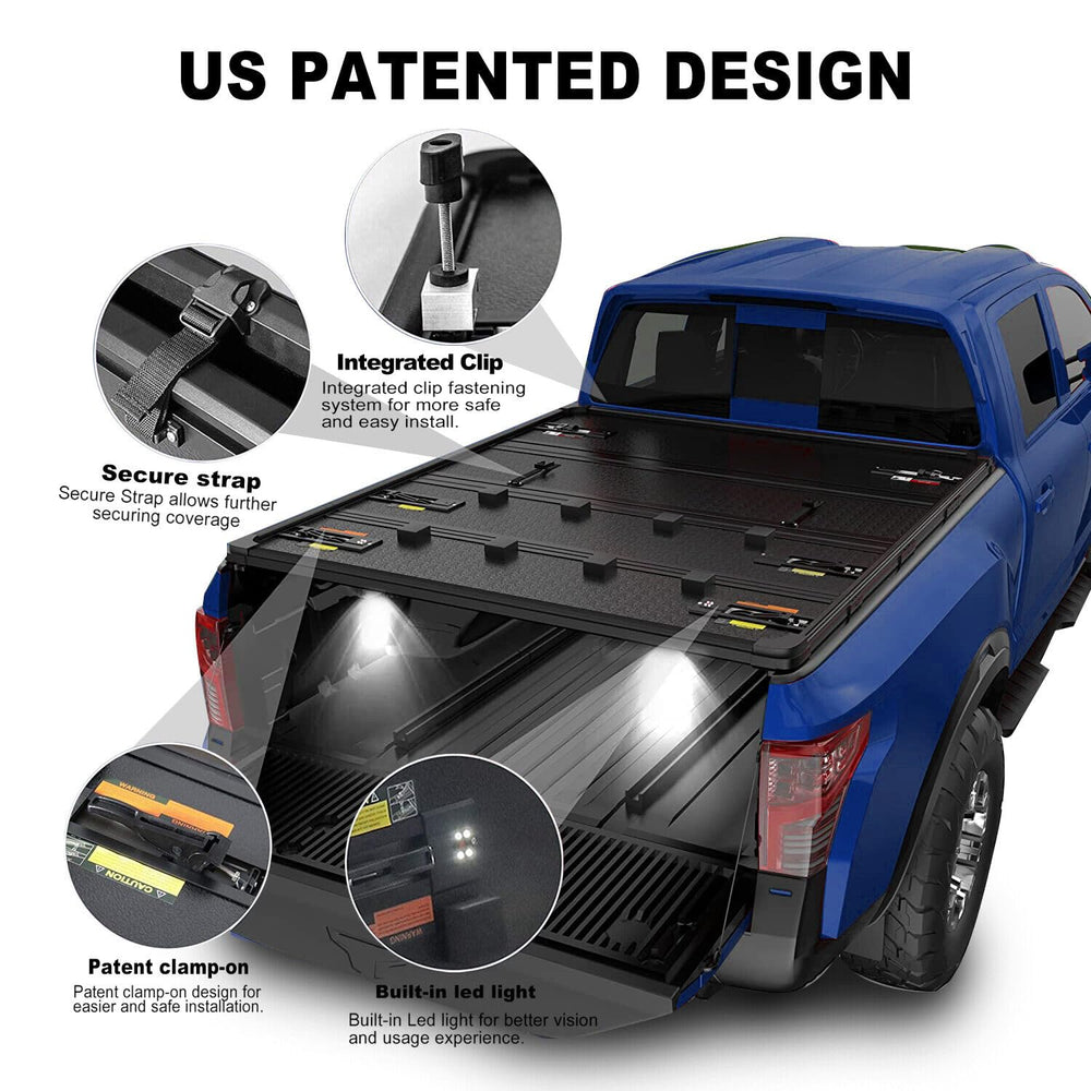 Lanotech Hard4Fold tonneau cover two-thirds bed access image highlights partial opening capability.