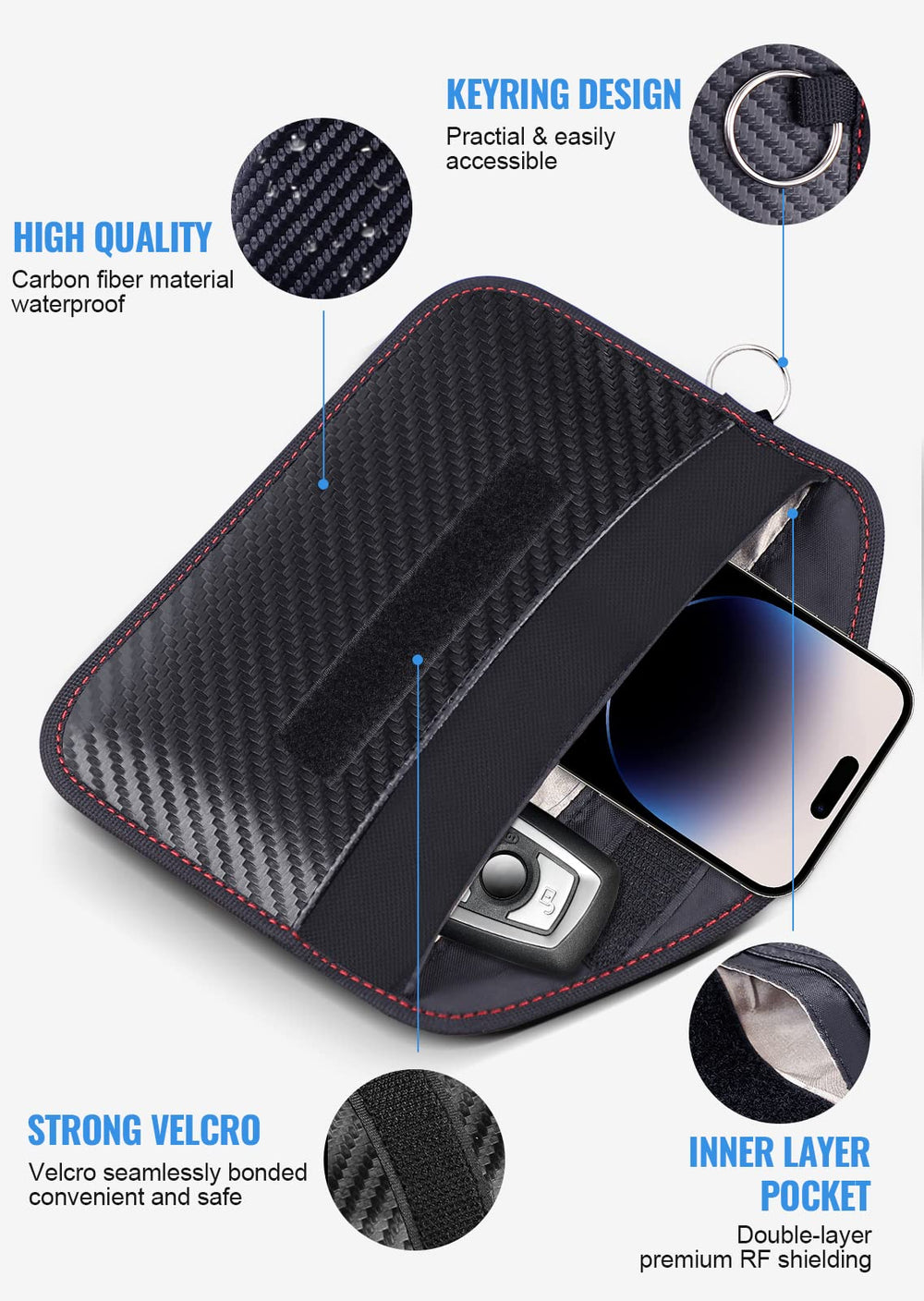 Lanpard Faraday bag with key-ring attachment for easy carry
