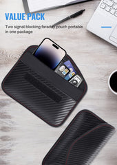 Lanpard Faraday bag two-pack laid out for travel privacy