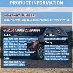 Larlansz Power Seat Switch left-driver compatibility highlights clear fit on multiple GM models.