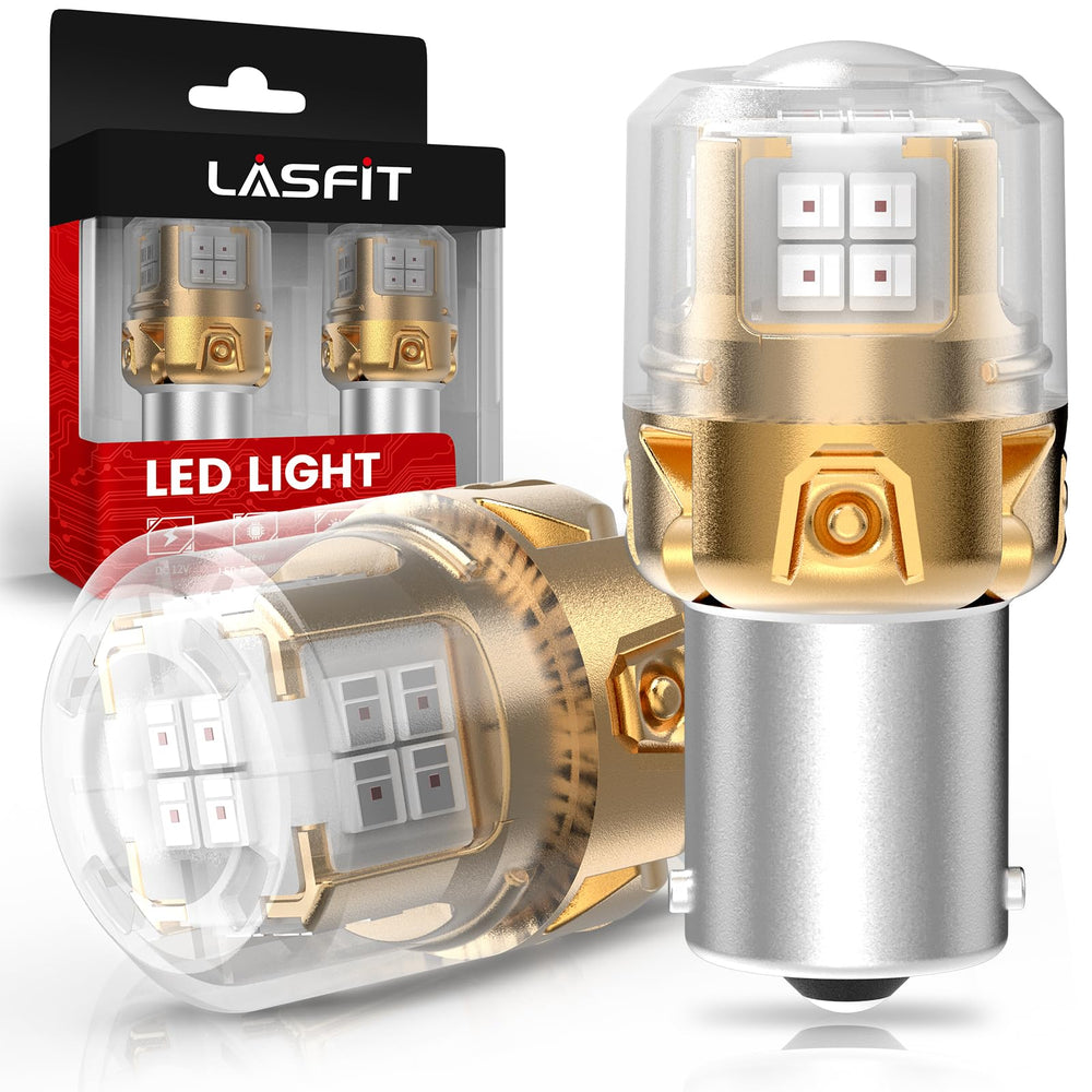 LASFIT 1156 red LED bulb with projector lens for brighter brake light visibility.