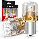 LASFIT 1156 red LED bulb with projector lens for brighter brake light visibility.