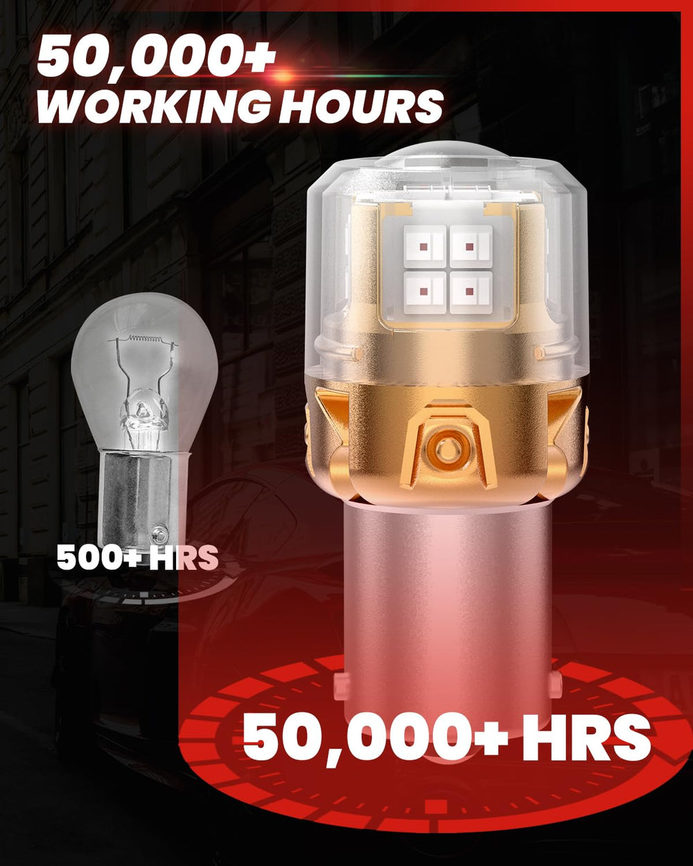 LASFIT 1156 red LED bulb ensures reliable operation in extreme temperatures.