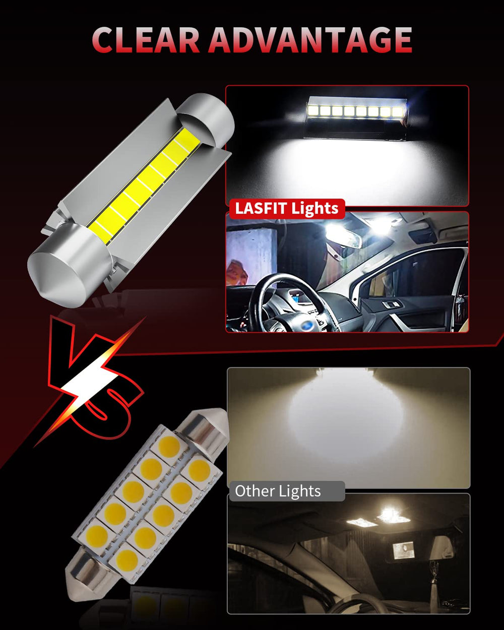 LASFIT 44mm LED bulb showing slim 1:1 design for easy plug-and-play replacement.