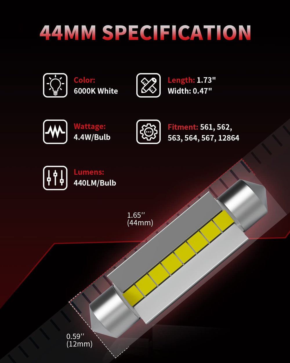 LASFIT 44mm LED bulb with built-in canbus resistor for error-free wiring.