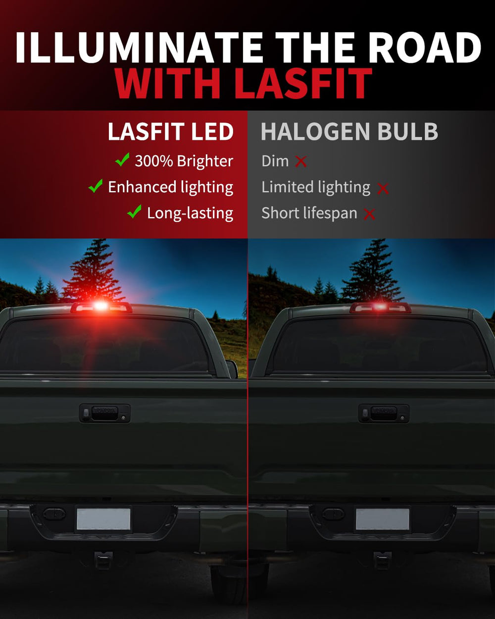 LASFIT CANBUS-ready 3rd brake light prevents warnings while driving.