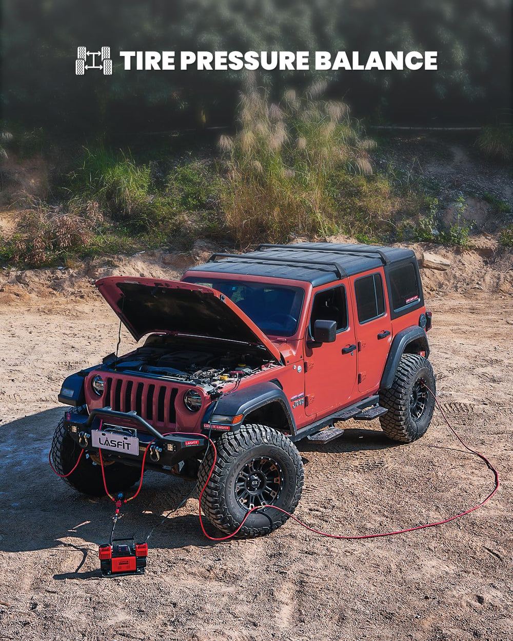 Lasfit H4 high-pressure system with aerospace alloy suggests rugged performance in off-road conditions.