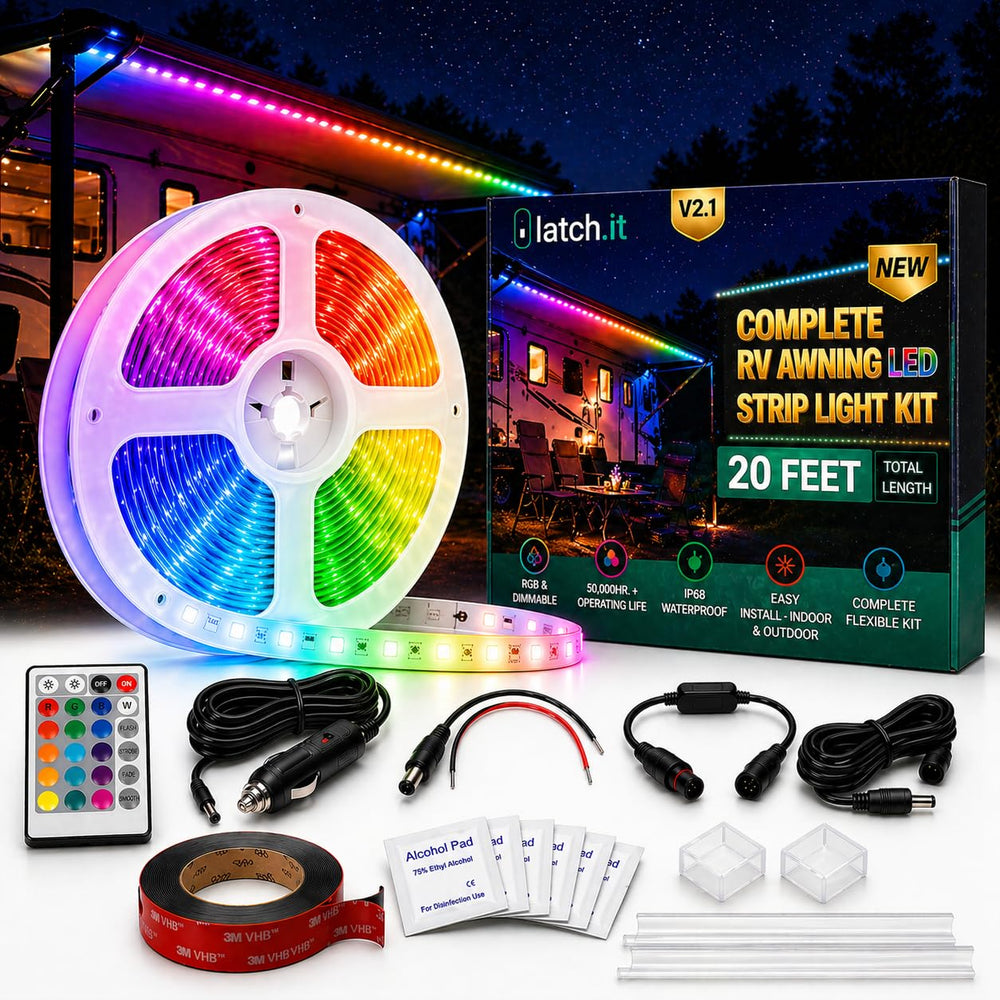 Latch.it 20ft RV awning LED strip for vibrant exterior lighting.