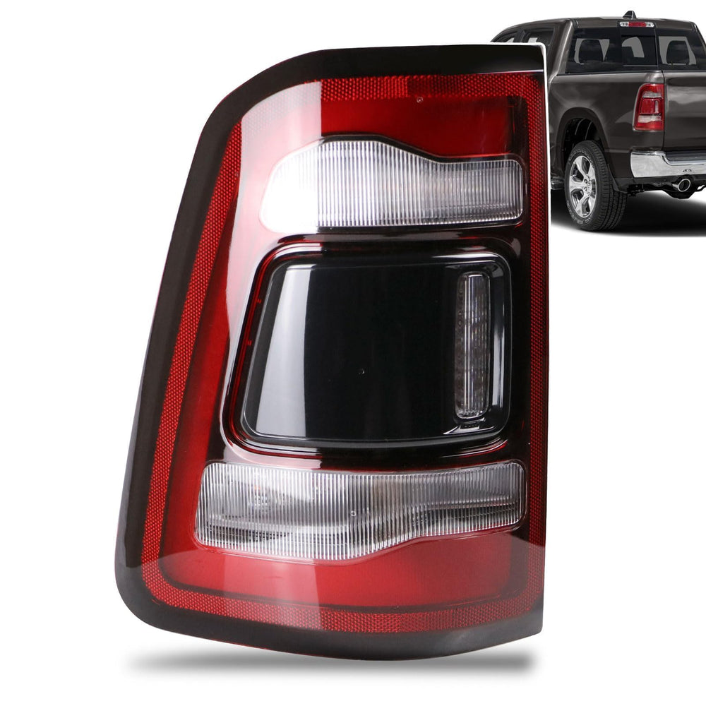 Lathsy LED tail light with black cover for Ram 1500 left driver side improves nighttime visibility.