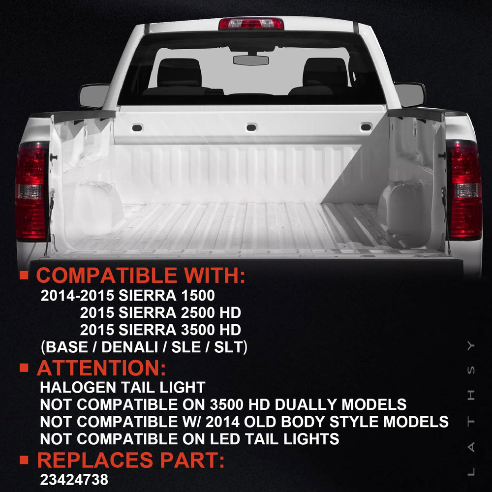 Lathsy tail light right passenger side for 2015 GMC Sierra 2500HD/3500HD improves safety at night.