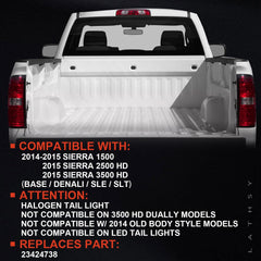 Lathsy tail light right passenger side for 2015 GMC Sierra 2500HD/3500HD improves safety at night.