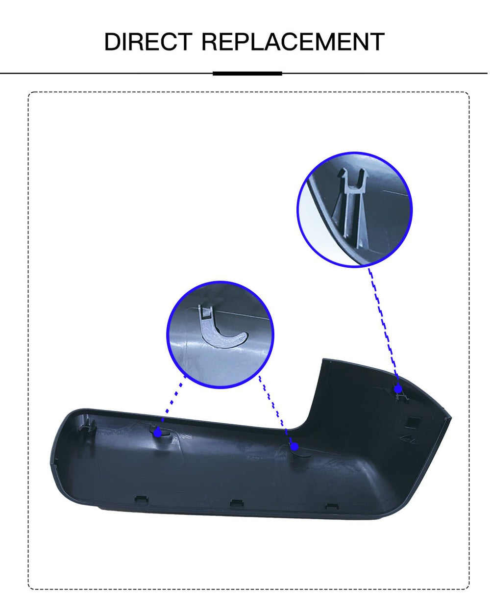 LAUBDGIE glossy black mirror cover, installation-ready with included pry tool.