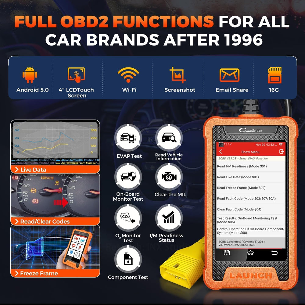 LAUNCH Creader Elite autovin scan and diagnostic history features