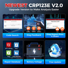 LAUNCH CRP123E V2.0 battery test confirms charging status for reliability.