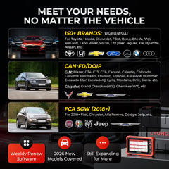 LAUNCH CRP919X brand coverage visual shows 150 plus brands supported.