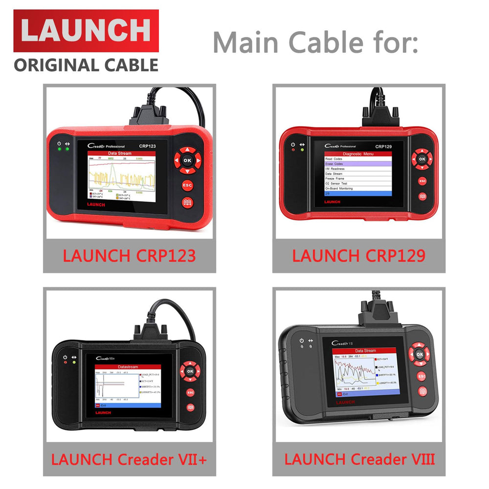 LAUNCH Creader VII+ main cable with zinc-plated copper contacts.