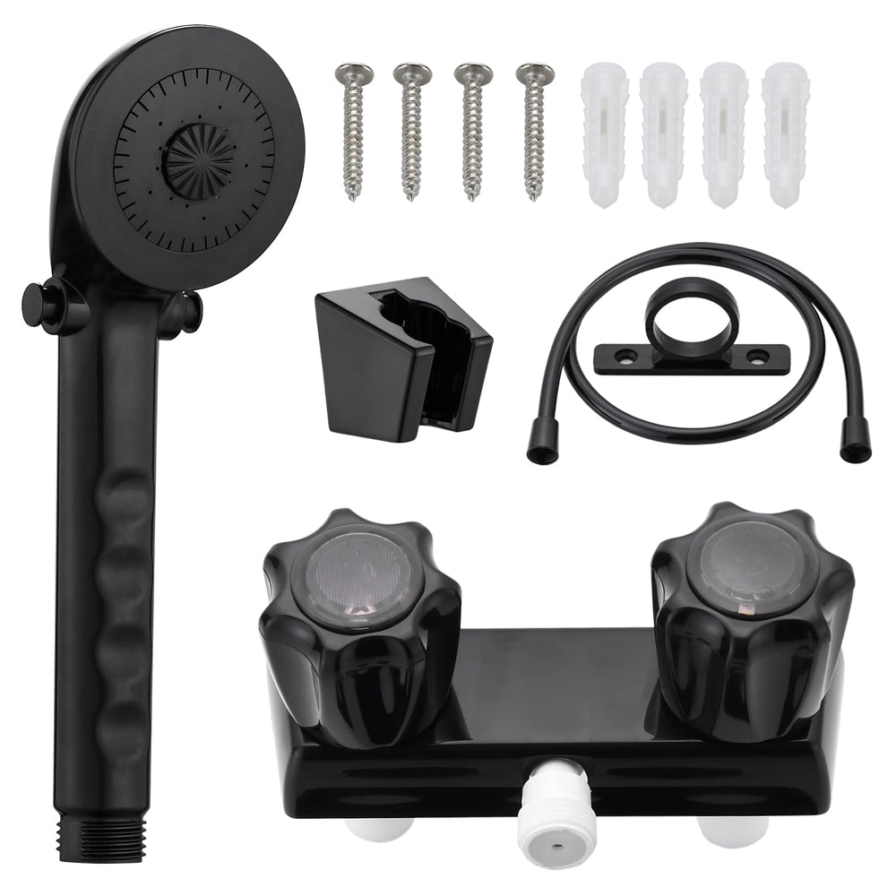 LavishStream RV shower faucet with black finish and handheld option for flexible rinsing.