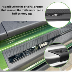 LBNCOBAG Bronco door sill guard closeup shows durable ABS and stainless steel build.