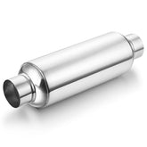 LCGP resonator front view with polished stainless surface and 2.25in inlet/outlet