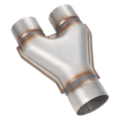 LCGP stainless steel Y-pipe with single 3in inlet to dual 2.5in outlets, corrosion resistant.