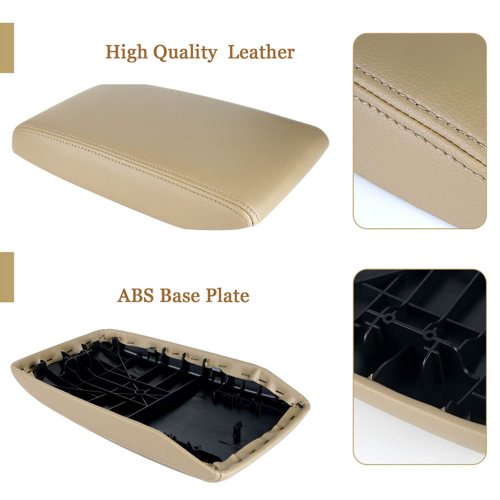 LCWRGS armrest cover close-up in beige leather for Highlander, enhances comfort.