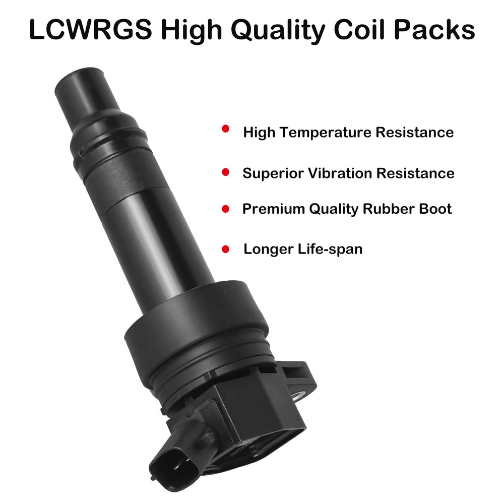 LCWRGS ignition coil pack 4 packaging box showing compatibility and warranty