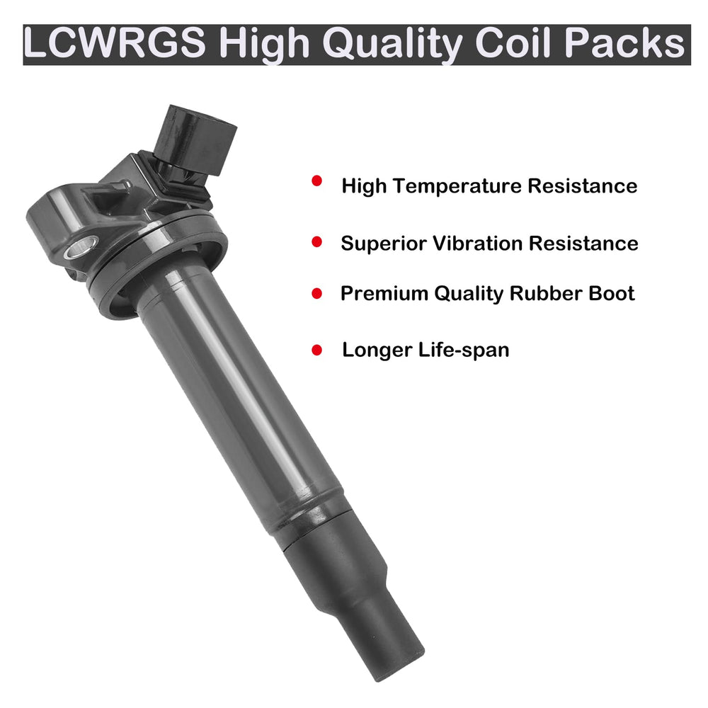 LCWRGS 8pcs coils side view highlighting durable connectors for Toyota and Lexus