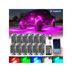 LD DARKEAGLE 12Pods full-angle RGB rock lights illuminate the underbody for safer night driving.