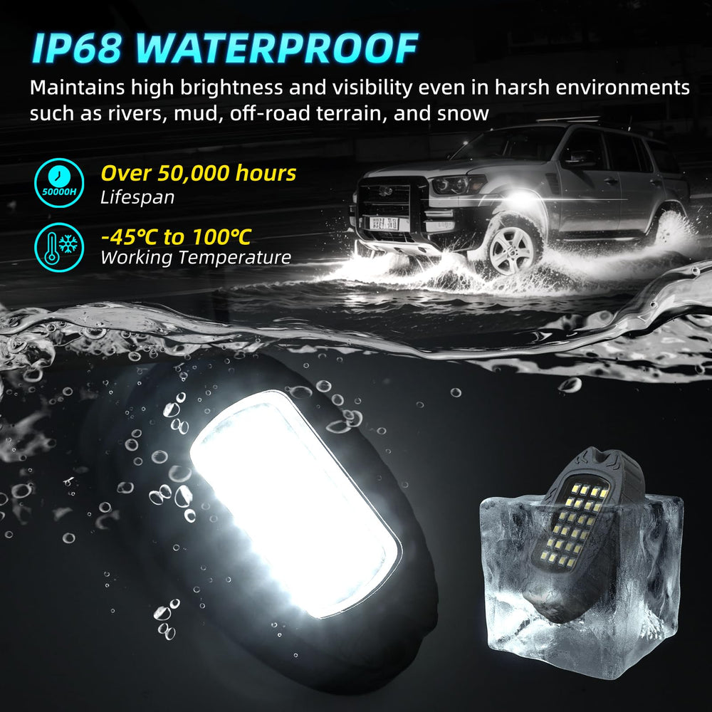 LD DARKEAGLE rock light features IP68 waterproof performance in wet conditions.