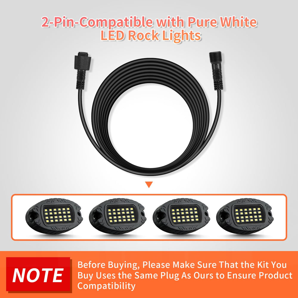 Long nylon wire enables versatile placement for underglow on trucks and SUVs.