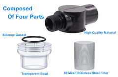 Transparent body enables quick debris checks before operating your RV system.