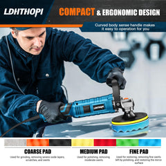 LDHTHOPI buffer polisher pad set wool-orange-black targets deep scratches and oxidation.