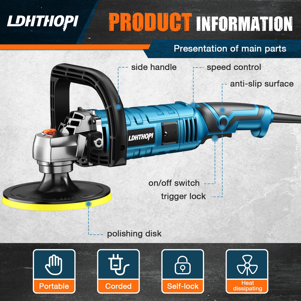 LDHTHOPI buffer polisher side-handle grip option enhances control during detailed work.