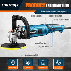 LDHTHOPI buffer polisher side-handle grip option enhances control during detailed work.
