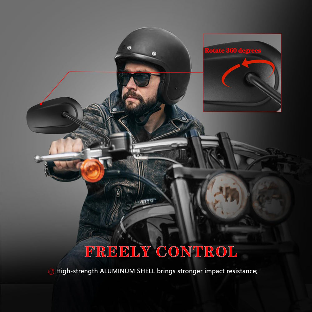LDJXDADI easy-install mirrors fit above or below handlebars on many Harley models.