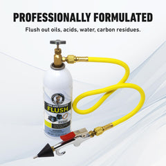 Central air unit being flushed with Leak Saver kit during maintenance