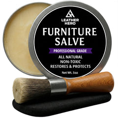 Leather Hero 3-in-1 salve bottle for restoring cracked leather and fading color.