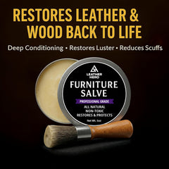 Leather Hero brush for leather demonstrates even coverage and quick conditioning on furniture.