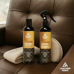 Leather Hero leather care action shows dirt removal on chairs