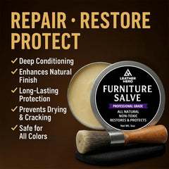 Leather Hero multi-surface furniture salve for wood and leather delivering a natural shine.