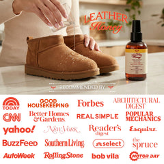 Leather Honey clothing safeguarded by suede spray for durable everyday wear.