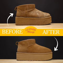 Leather Honey suede brush resting on nap-ready surface to restore velvet finish