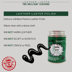 Leather Luster polish can 4oz showing premium patent leather shine