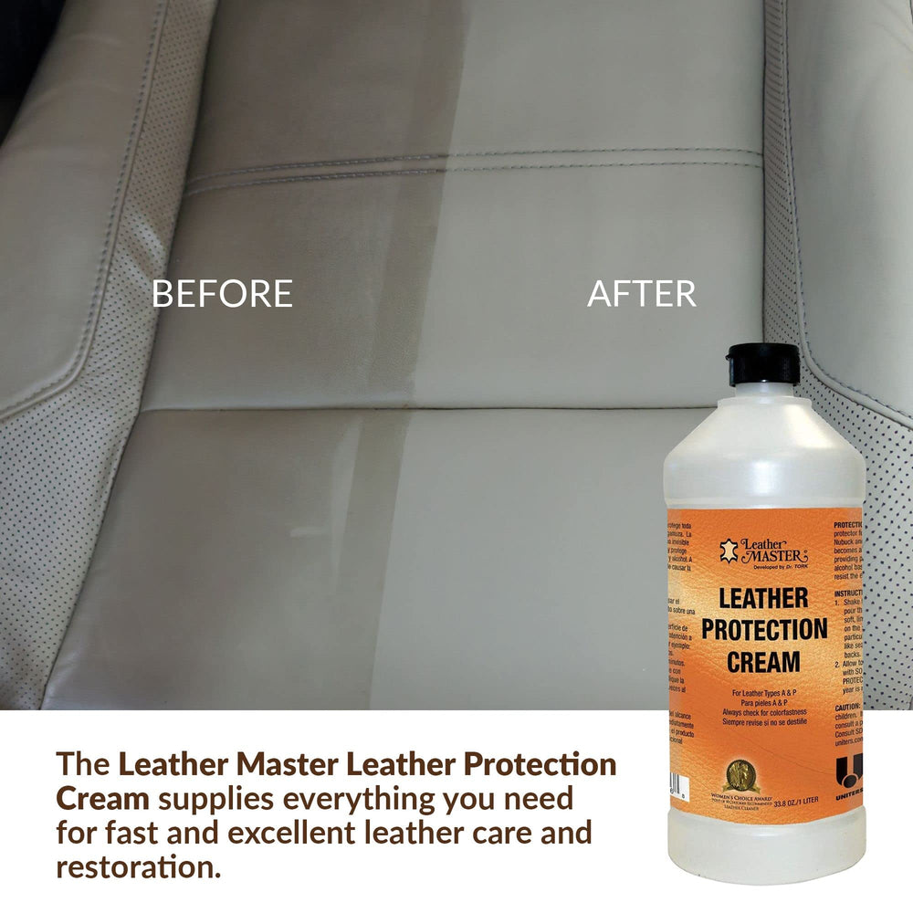 Leather Master formula is safe for most leather types A–P, with Nubuck and Suede not recommended.